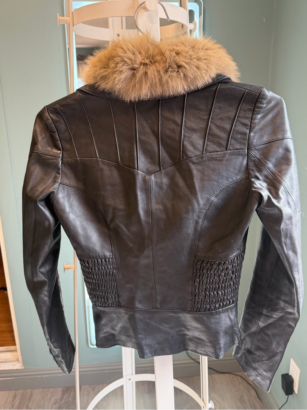 Vantage Vero Moda sheep Leather Jacket Saga Fox Fur Collar XS - Picture 5 of 11